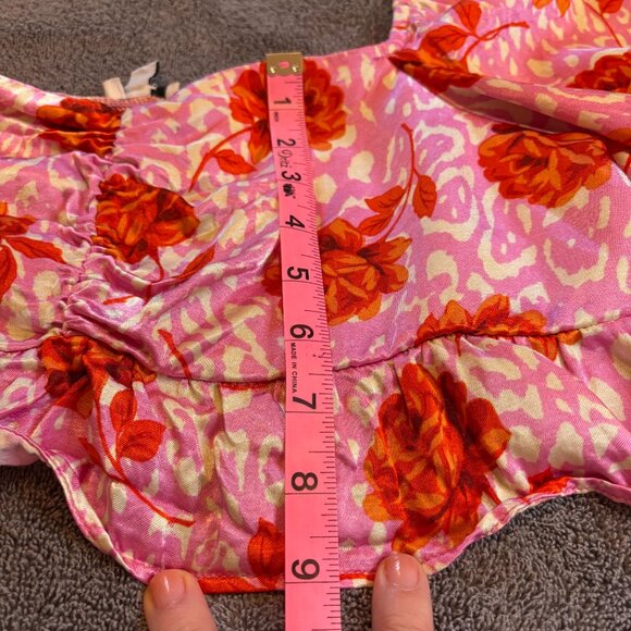 Topshop Rose Animal Print Satin Long Sleeve Crop Top Pink Red Size 8 #187 - Picture 7 of 11